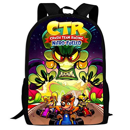 Kid's Crash Team Racing Nitro Fueled Kart Chase Travel Outdoor Mochila Backpack Durable Multi-Function School Bag Purse Bookbag