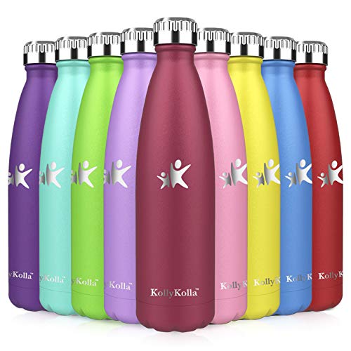 KollyKolla Botella de Agua Acero Inoxidable, Termo Sin BPA Ecológica, Botellas Termica Reutilizable Frascos Térmicos para Niños & Adultos, Deporte, Oficina, Yoga, Ciclismo, (500ml Rojo Oscuro)