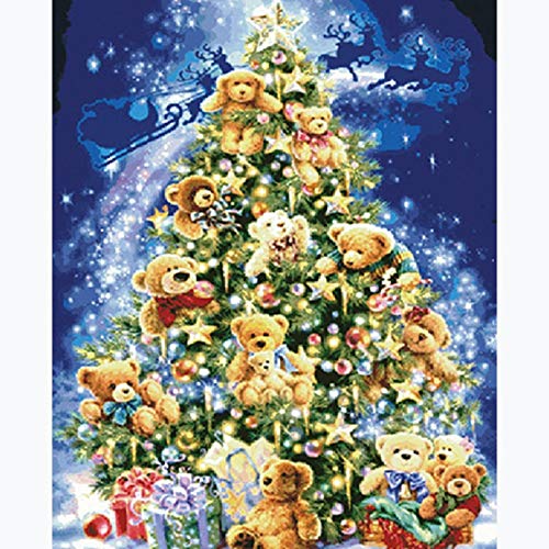 Kswlkj Kit de pintura de diamante 5D para adultos Osito y arbol de navidad kit de pintura completa para adultos,para bordado,manualidades,decoración del hogar 30x40cm regalo de año nuevo