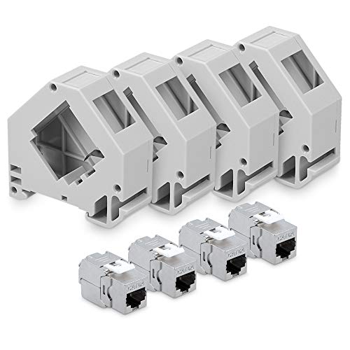 kwmobile 4X Módulo Keystone para Cable CAT6A - Conector RJ45 blindado con Soporte de raíl DIN - Adaptador con Carcasa para Cables de Red Ethernet