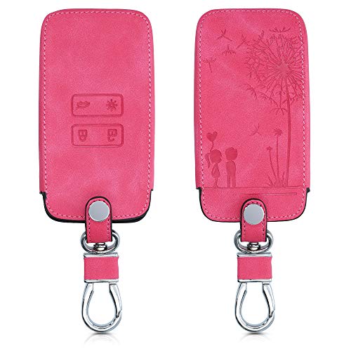 kwmobile Funda Compatible con Renault Llave de Coche Smart Key de 4 Botones (Solo Keyless Go) - Case de Piel de Nobuck sintética para Mando de Coche - niños y Diente león Rosa Fucsia