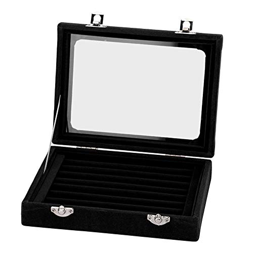 lahomie Joyero de 3 Colores, Caja de Almacenamiento de Anillos de joyería de Pelusa compuesta Vitrina(Negro)