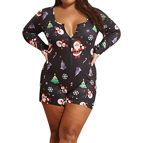 Lenceria Erótica Mujer para Sexo Christmas Day Women Fashion Pajamas Red Jumpsuit Moose Stars Cartoon Print Long Sleeve Bodycon Short Romper-Type-6_M