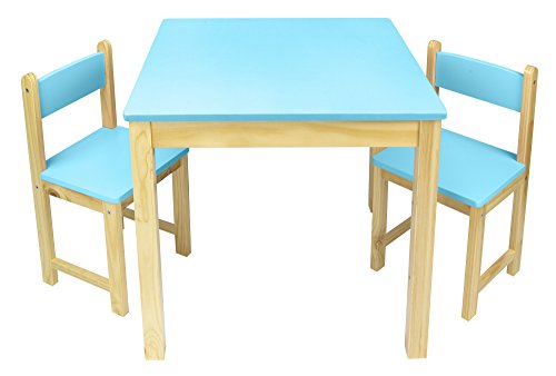 Leomark Mesa de Madera con Dos sillas - Azul Mesas y sillas Infantiles de Madera, Juego de Muebles Infantiles, para Cuarto de los niños, Altura: 54,5 cm