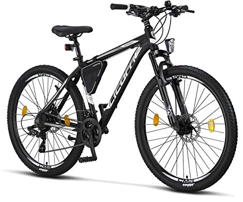 Licorne Bike Bicicleta de montaña prémium para niños, niñas, hombres y mujeres, cambio Shimano de 21 velocidades, para hombre, Effect, Niñas, negro/blanco (2 frenos de disco)., 27.5 inches