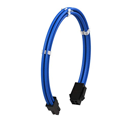 LINKUP - 4 Pines CPU ATX Placa Base PSU Fuente de Alimentación Cable de Extensión de PC Personalizado con Mangas Trenzadas con Peines┃Un Solo Paquete┃50CM 500MM - Azul