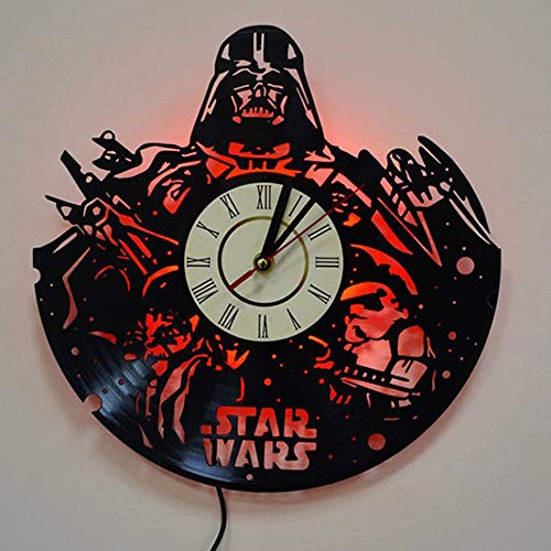 LittleNUM Disco de Vinilo Reloj de Pared Creativo Reloj de Pared de Silencio Star Wars LED Remoto Reloj de Pared del Reloj de Pared de Vinilo Regalo Creativo,No led Light