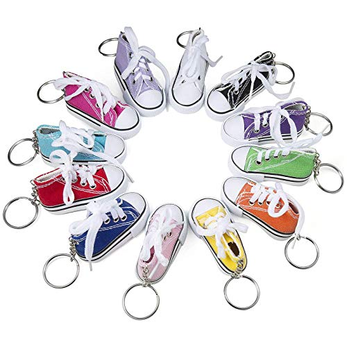 Llavero Zapatilla de Deporte, Comius 12 Pcs Mini Llaveros Estilo Tipo Converse, Llaveros de Lona para Comuniones y Cumpleaños Infantiles, Juveniles y Niños