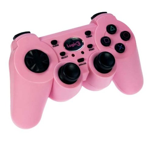 Logic 3 PS2 Gamepad - Volante/Mando (Gamepad, Alámbrico, PS/2, Rosa)