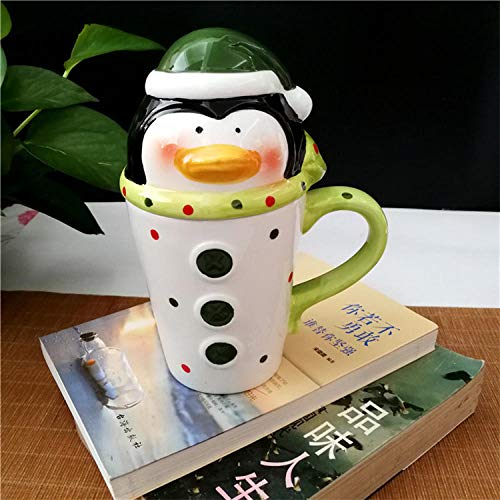 lookmoon Taza Mugs Tazas Inicio Cerámica Dibujos Animados Navidad Niño Regalo Taza pequeña Santa Muñeco de Nieve Taza de Mousse Alce Botas de Navidad Beber Copas-Pingüino