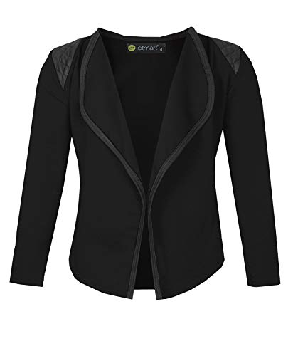 LOTMART Manga Larga Niña Acolchado Hombro Frente Abierto Chaqueta para niño Top Cárdigan - Negro, 5-6 Años