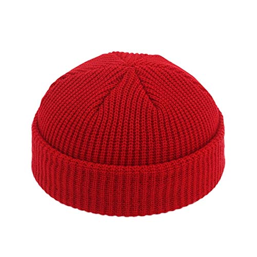 MAWA Gorro de Invierno cálido Gorro de Hip-Hop Corto Casual Gorro de Hombre Adulto Gorro de Lana de Mujer Gorro elástico Unisex - Rojo, Gratis