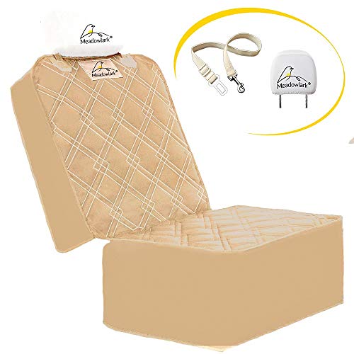 Meadowlark® Funda Asiento Coche Perro Beige ¡Cubierta Impermeable de Primera Calidad para Mascotas, Protector de Asiento Delantero Integral. Talla Universal. Cinturón de Seguridad+Funda Reposacabeza