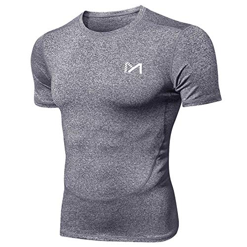 MEETYOO Camiseta Compresion Hombre, Manga Corta Camisetas Ropa Deportiva para Running Gym Ciclismo (Gris, XL)