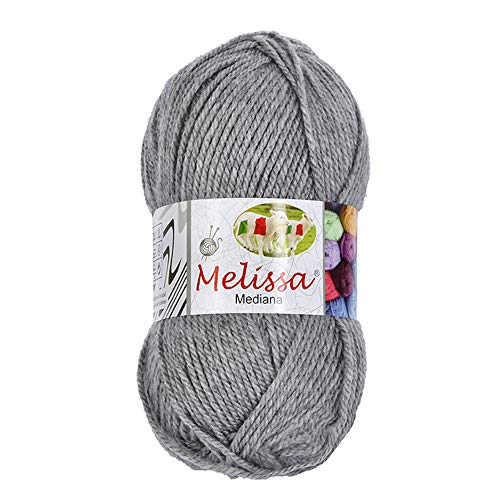 Melissa Hilo 100% Acrilico Ovillo de Lana (200m 100g * 1=50g * 2) Premium para DIY Tejer y Ganchillo, Certificado OEKO-TEX Standard 100,Agujas Talla 4(1/2)-5,Gris 65,Enviado desde Europa