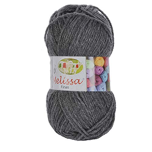 Melissa Hilo 100% Acrilico Ovillo de Lana (350m 100g * 1=50g * 2) Premium para DIY Tejer y Ganchillo, Certificado OEKO-TEX Standard 100,Agujas Talla 4(1/2)-5,Gris 39,Enviado desde Europa