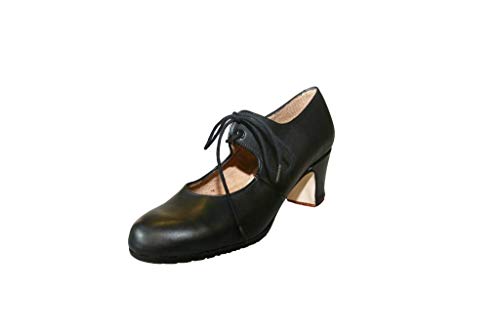 Menkes Zapato Flamenco Modelo Debutante Sevilla Piel con Clavos para Mujer Talla 38 Negro