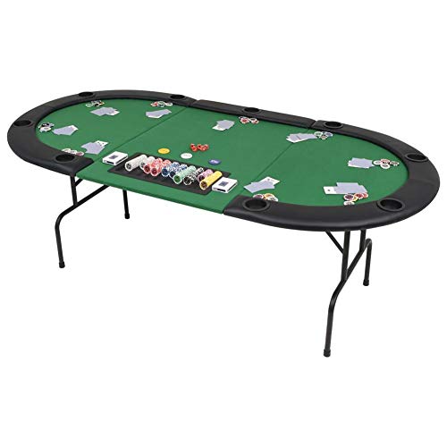 Mesa de Póker Plegable, Tablero de Póker Ovalado para 9 Jugadores, Verde y Negro 206 x 106 x 76 cm