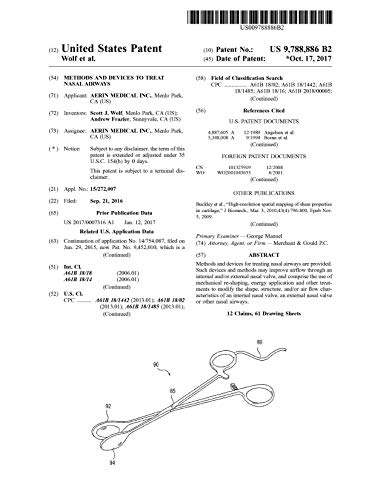 Methods and devices to treat nasal airways: United States Patent 9788886 (English Edition)