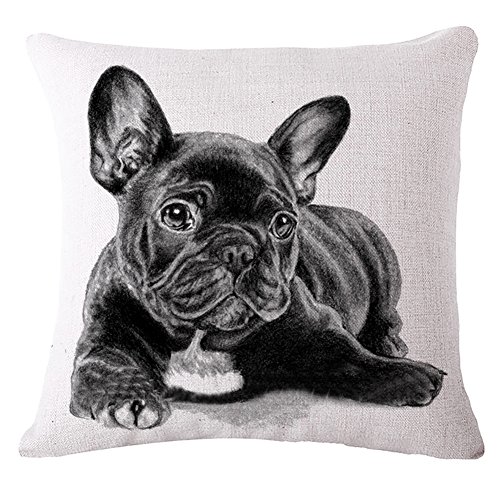 Milnut Animal Series Funda de Cojín Funda de Almohada Algodón Lino Funda de Almohada Cuadrada Funda de Almohada Bulldog Negro Tamaño 45 * 45 cm (Style-C)