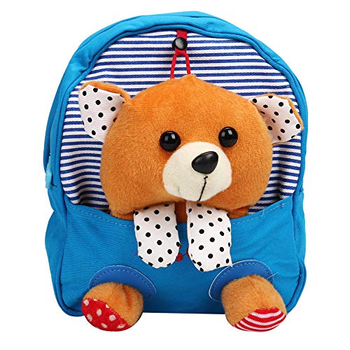 Mini Mochilas Escolares Mochilas niños Dibujos Animados Vaca/Oso muñeca impresión Mochila para niños de 0 a 6 años-Azul