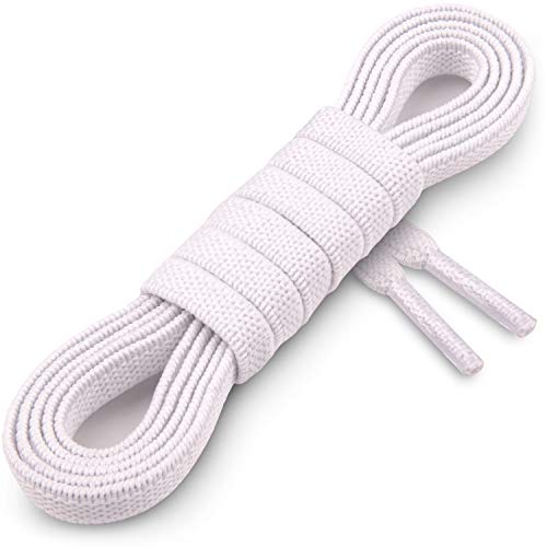 Miscly Cordones Elásticos Planos [3 Pares] 6mm de Ancho (114cm, Blanco)