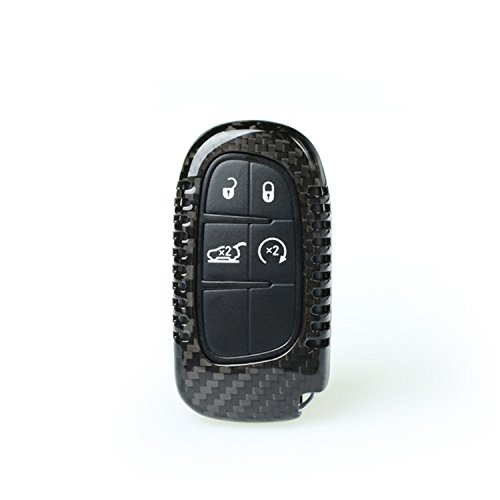 M.JVisun Carcasa de fibra de carbono para Dodge/Jeep llavero, verdadera fibra de carbono cubierta para Jeep Cherokee/Dodge RAM Smart Keyless Fob llave remota