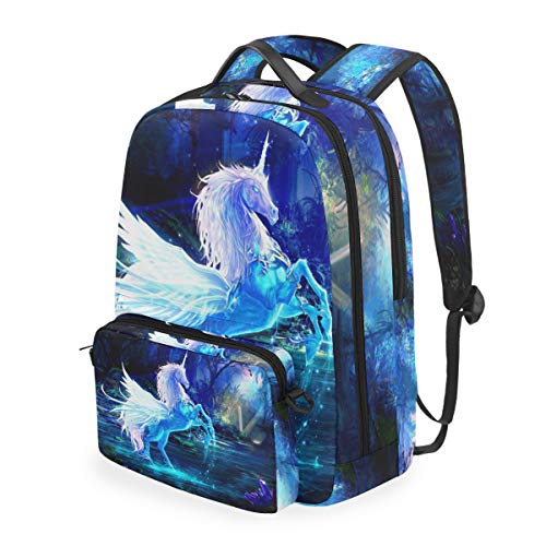 Mochila Informal Mochila Bolsa de Hombro para computadora de múltiples Funciones Mochila para Libros Unicornio Misterioso Bosque de Pegaso