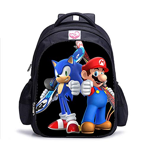 Mochila Mario Bros Sonic Boom de 16 Pulgadas para niños, Mochilas Escolares, Mochila de Libro de Juegos de Dibujos Animados, Mochila Escolar Diaria, Regalo-Color de la Foto