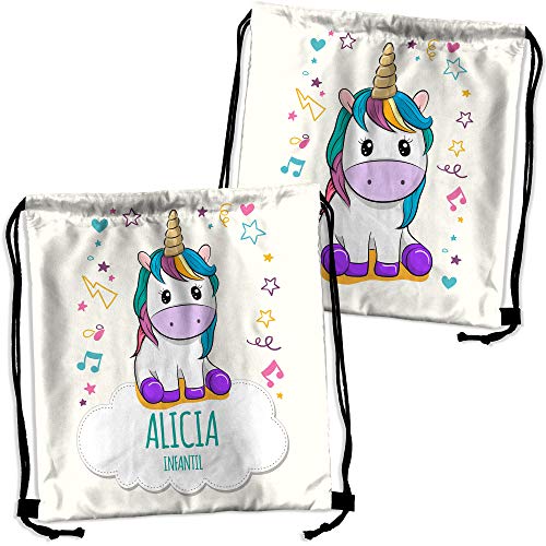 Mochila Saco Unicornio Personalizada con Nombre. Mochila de Cuerdas Personalizada. Vuelta al Cole niño niña. Varios Diseños. Unicornio