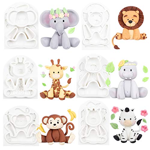 Moldes de silicona para fondant de animales de la selva, para decoración de tartas, 6 unidades, altura de 6,6 a 9,1 cm