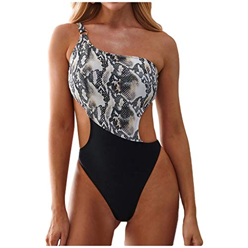 Monokini Bikinis Mujer, Dragon868 Estampado de Serpiente Trikini, Push-Up Acolchado Bra Trajes de Baño Bikini Brasileño Bañador Una Pieza, Un Hombro Ropa de Playa, Sexy Ahuecar Bañadores, S-L