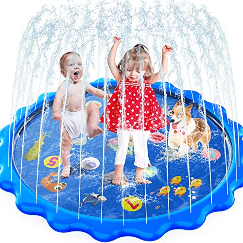 MOZOOSON Juguete para Niños-Splash Pad, Piscina para Niños, Tapete de Juegos de Agua 170CM Almohadilla Aspersor de Juego Agua, Aire Libre Fiesta Playa Jardín