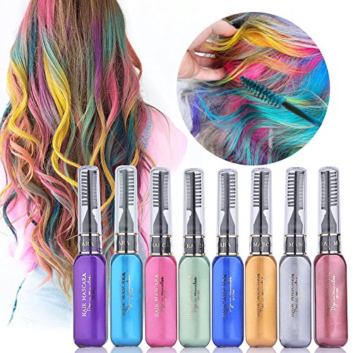 MS.DEAR Tiza de Pelo, Tinte para Cabello Temporal Hair Chalk Set, No Tóxico Máscara de Retoque de Tinte, Navidad y Cosplay, Cumpleaños, Fiesta, Regalo para Niñas y Niños (8 colores)