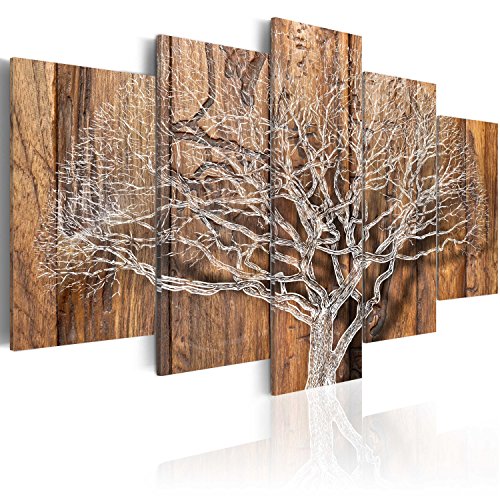 murando Cuadro Acústico Arbol Madera 100x50 cm XXL Impresión Artística 5 Piezas Lienzo de Tejido no Tejido Estampado Decoración de Pared Aislamiento Absorción de Sonidos b-C-0046-b-n