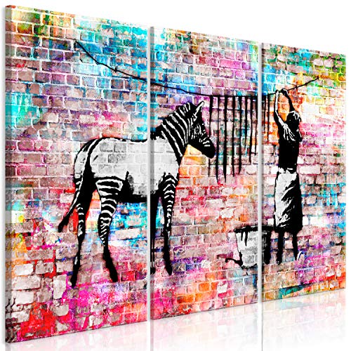 murando Cuadro Acústico Banksy Washing Zebra 135x90 cm XXL Impresión Artística 3 Piezas Lienzo de Tejido no Tejido Decoración de Pared Aislamiento Absorción de Sonidos Graffiti g-C-0154-b-e