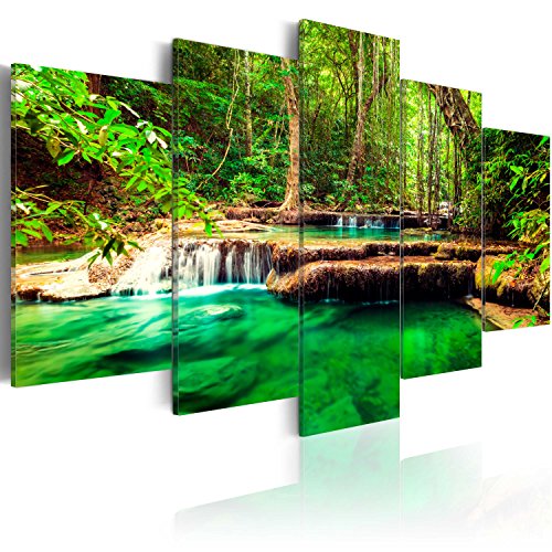 murando Cuadro Acústico Cascada Naturaleza 100x50 cm XXL Impresión Artística 5 Piezas Lienzo de Tejido no Tejido Estampado Decoración de Pared Aislamiento Absorción de Sonidos c-B-0036-b-n