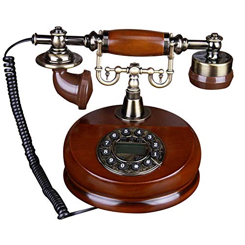 Navigatee Teléfono de Dial Rotatorio, Teléfono de Escritorio de Madera Clásico con Cable, Teléfonos fijos Antiguos con Función de Rellamada Manual de Campana de Metal Clásico, Teléfonos Decorativos.