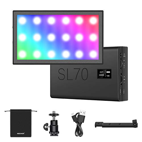 Neewer SL70 RGB Luz Video LED con Batería Recargable Incorporada 2000mAh CRI95+ 3200K- 8500K Brillo 0-100 0-360 Colores Ajustables 9 Modos de Escena para Estudio Fotográfico Iluminación Luz de Relleno