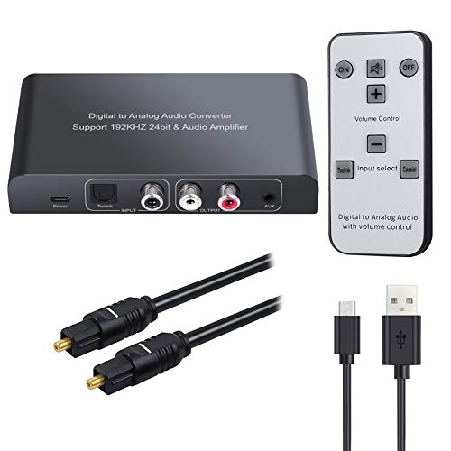 Neoteck DAC Convertidor Digital a Analógico Audio Conversor Coaxial Toslink a Analógico Estéreo L/R RCA con 3.5mm Jack Soporte de Volumen Silencio de Encendido o Apagado Mediante Control Remoto IR