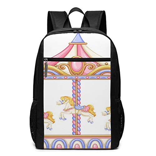 OMNVEQ Mochila Escolares Carrusel Merry Go, Mochila Tipo Casual para Niñas Niños Hombre Mujer Mochila para Ordenador Portátil Viaje