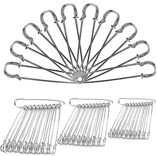 OOTSR 30pcs Pasadores de seguridad extra grandes, Pasadores de manta resistentes de metal, Pin de seguridad fuerte gigante para faldas, Kilts, Joyería artesanal (Plata, 4"- 3.5" - 3")