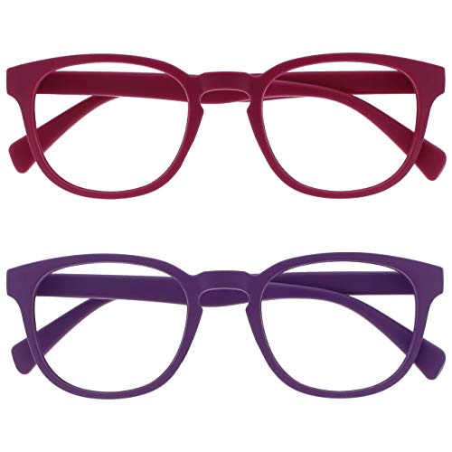 Opulize Pop Pack 2 Retro Redondo Mate Suave Pink Púrpura Hombres Mujeres Gafas De Lectura Bisagras Resorte RR2-45 +3,00