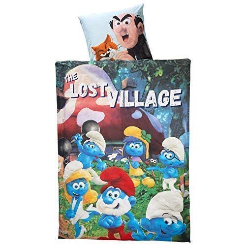 Original Die Schlümpfe/ el Pitufos el Lost Village Turno - Césped - Ropa de Cama 135x200/80x80 cm Algodón Eco Tex Nuevo