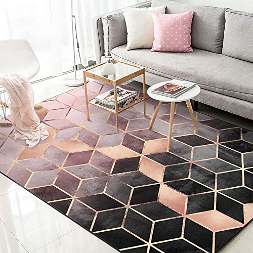 Ouumeis Alfombra De Sala Adecuada para El Dormitorio Sala De Estar Alfombras De Piso De Cocina Alfombra De Terciopelo De Cristal con Enrejado Rosa Y Degradado De Oro Rosa,45×75cm