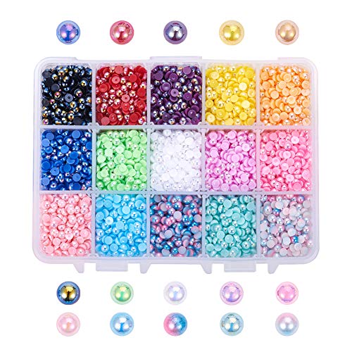 PandaHall 8100 Cuentas de 15 Colores con Parte Trasera Plana y Media Perla de 4 mm con Parte Trasera Plana de imitación de cabujones para álbumes de Recortes, Manualidades, Bricolaje