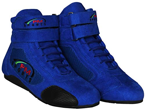 PM Sports Botas Azul de Karting para Adultos Botas de Rally Race con Suela de Goma Antideslizante de Gamuza y Malla, Suela Resistente al Aceite y Resistente al Combustible (41 EU, Azul)