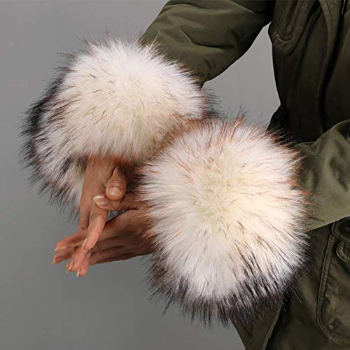 POHOVE 1 Par Piel Sintética Puños Brazo Calentadores, Elástico Peludo Muñeca Puño Calentador para Mujer Fiesta Disfraces Regalos Sexy Decoración Halloween - Nieve Fox, Free Size