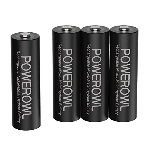 POWEROWL Pilas AA Recargable Alta Capacidad 2800mAh 1.2V Pilas Recargables AA NI-MH Diámetro 14.4mm Baja Autodescarga (4 Piezas)