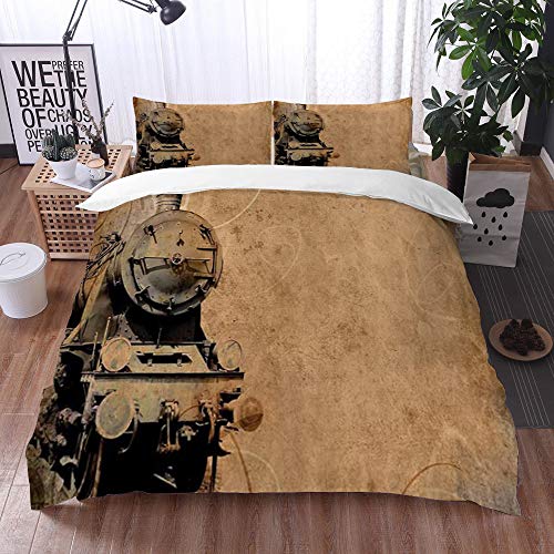 Qinniii Bedsure Funda Nórdica,Motor de Vapor Antiguo Antiguo Tren de Hierro Envejecido Sepia Estilo Grunge diseño Tema Industrial impresión,Fundas Edredón 220 x 240 cmcon 1 Funda de Almohada 40x75cm